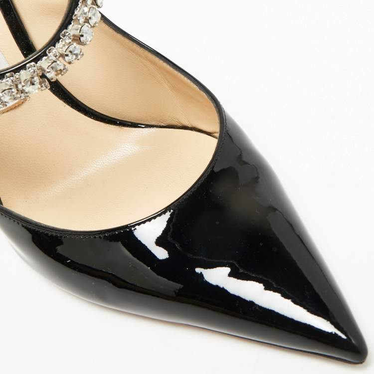 Pre Owned Jimmy Choo Black Patent Leather Bing 100 Crystal Embellished Pointed Toe Mules Size 41