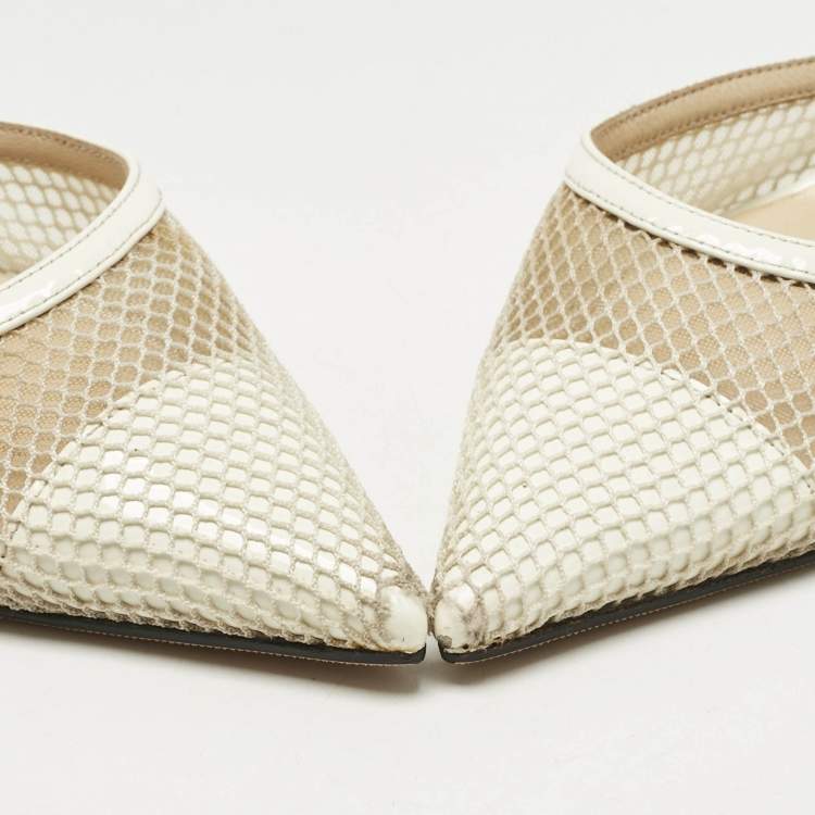 Pre Owned Jimmy Choo White Mesh and Patent Leather Fetto Slingback Pumps Size 41