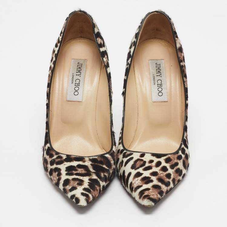 Pre Owned Jimmy Choo Brown/Cream Calf Hair Anouk Pumps Size 38.5