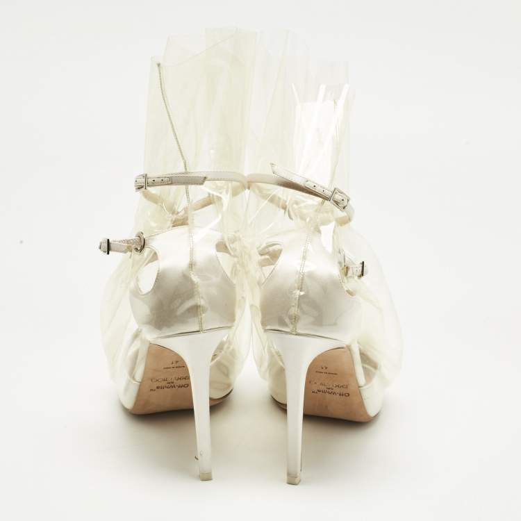 Pre Owned Jimmy Choo X Off White Transparent/White PVC and Satin Claire Pumps Size 41