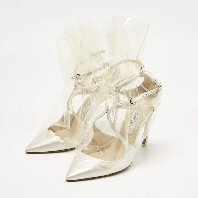 Pre Owned Jimmy Choo X Off White Transparent/White PVC and Satin Claire Pumps Size 41