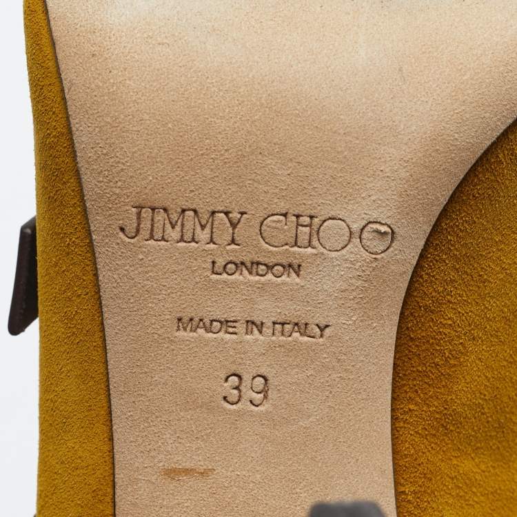 Pre Owned Jimmy Choo Yellow/Brown Suede and Leather Trick Caged Sandals Size 39