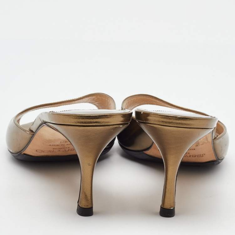 Pre Owned Jimmy Choo Metallic Gold Leather Open Toe Slide Sandals Size 38
