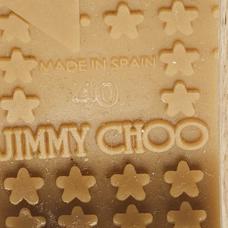 Pre Owned Jimmy Choo Gold Woven Leather Prima Cork Wedge Sandals Size 40