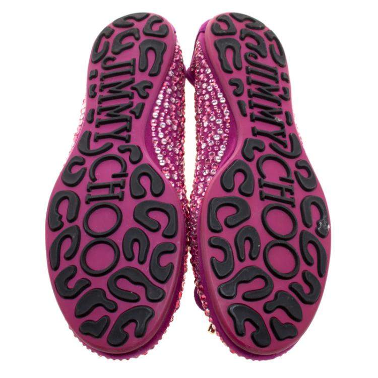 Pre Owned Jimmy Choo Purple Crystal Embellished Satin Weber Ballet Flats Size 37