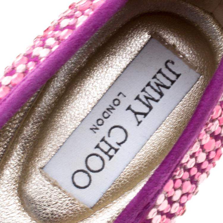 Pre Owned Jimmy Choo Purple Crystal Embellished Satin Weber Ballet Flats Size 37