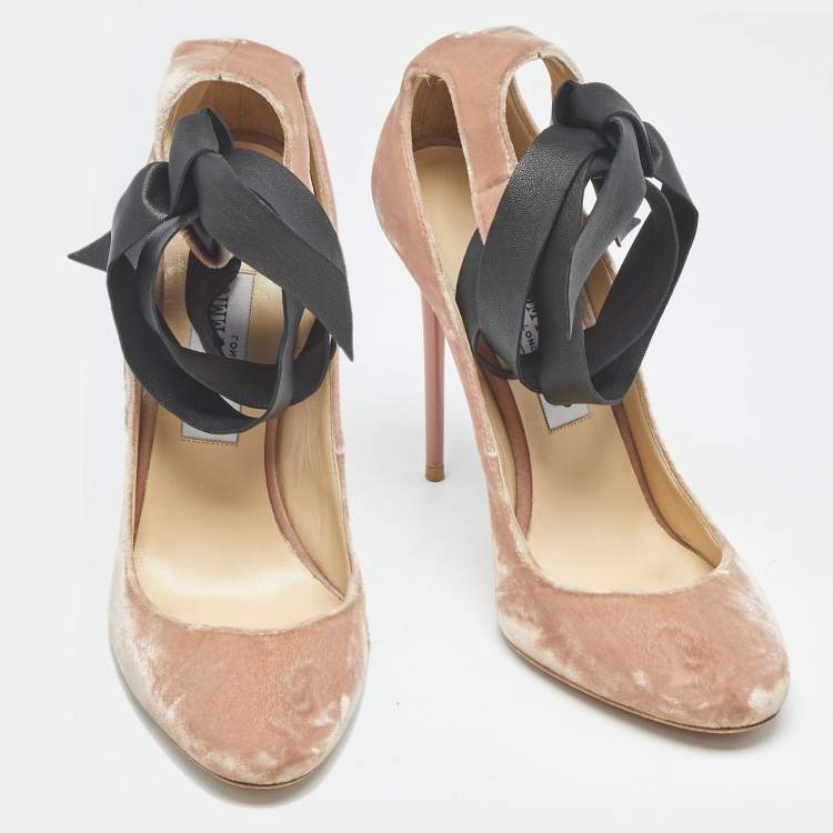 Pre Owned Jimmy Choo Beige Velvet Rosana Round Toe Pumps Size 38