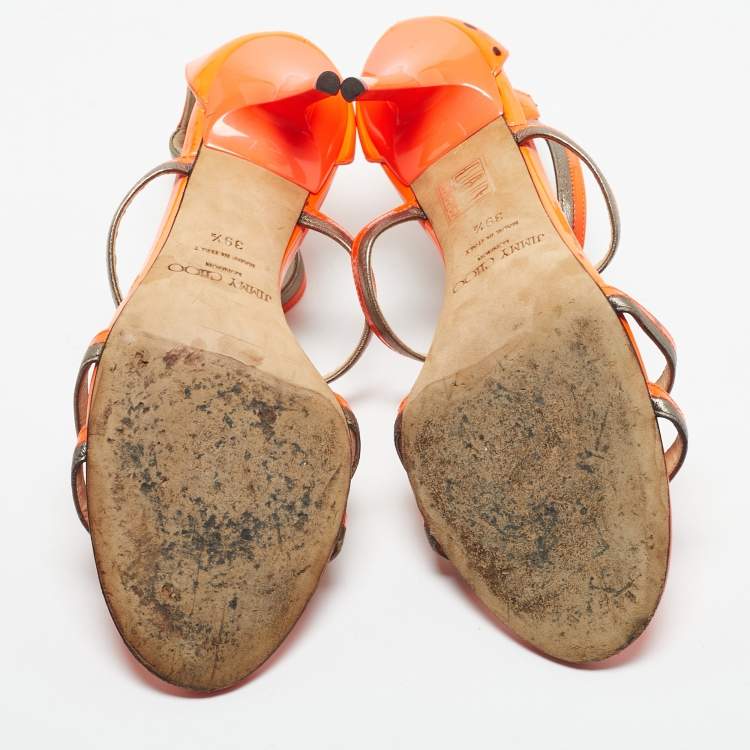 Pre Owned Jimmy Choo Neon Orange Thistle Sandals Size 39.5                      