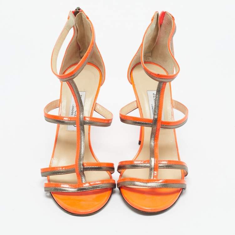 Pre Owned Jimmy Choo Neon Orange Thistle Sandals Size 39.5                      