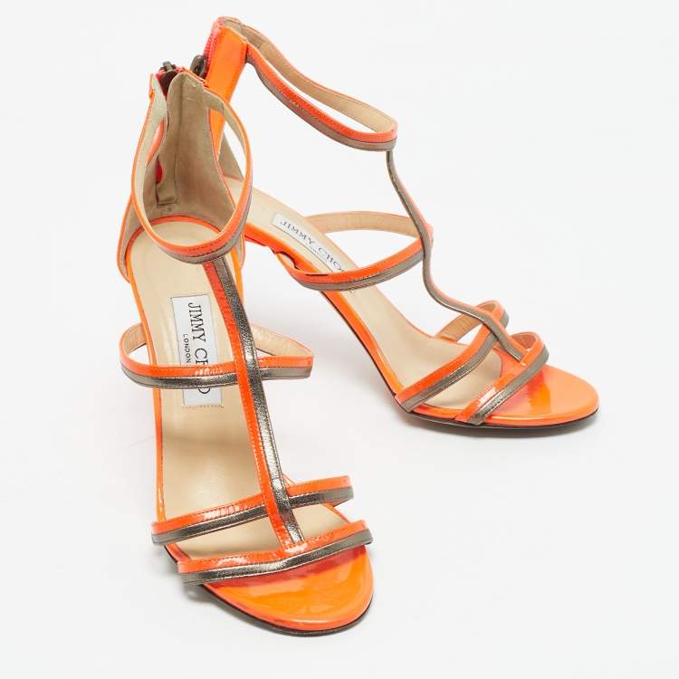 Pre Owned Jimmy Choo Neon Orange Thistle Sandals Size 39.5                      