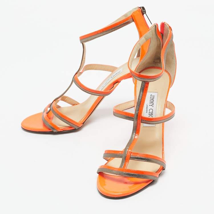 Pre Owned Jimmy Choo Neon Orange Thistle Sandals Size 39.5                      