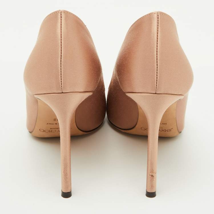 Pre Owned Jimmy Choo Ballet Pink Satin Crystal Embellished Alexa Pumps Size 38