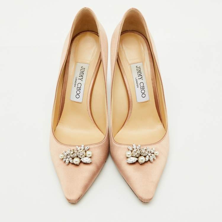 Pre Owned Jimmy Choo Ballet Pink Satin Crystal Embellished Alexa Pumps Size 38