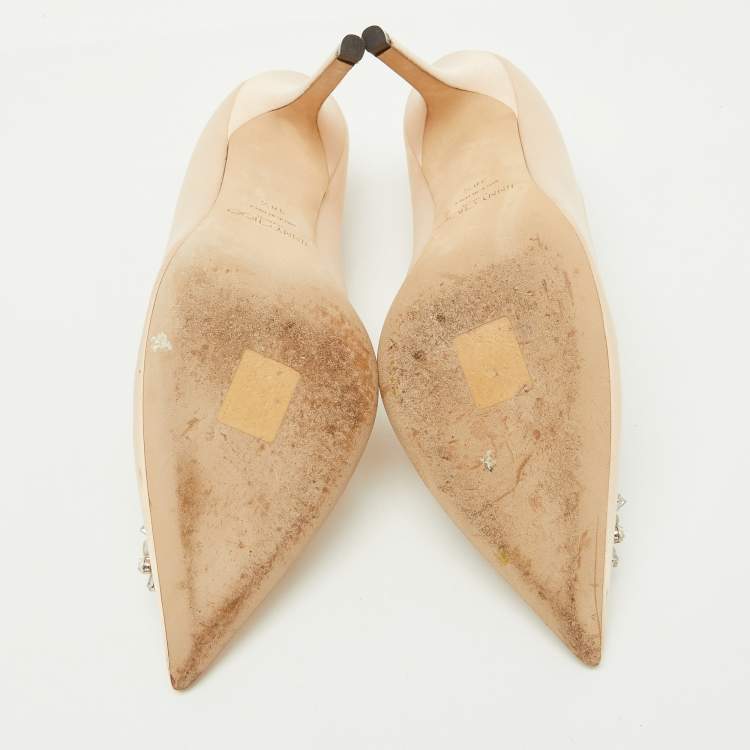 Pre Owned Jimmy Choo Beige Satin Crystal Embellished Manda Pumps Size 38.5