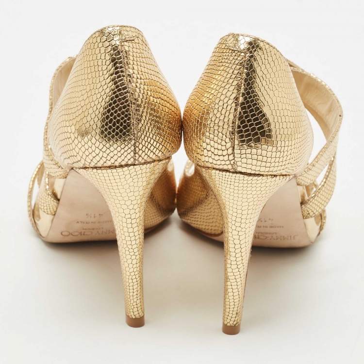 Pre Owned Jimmy Choo Gold Glitter Louise Strappy Sandals Size 41.5
