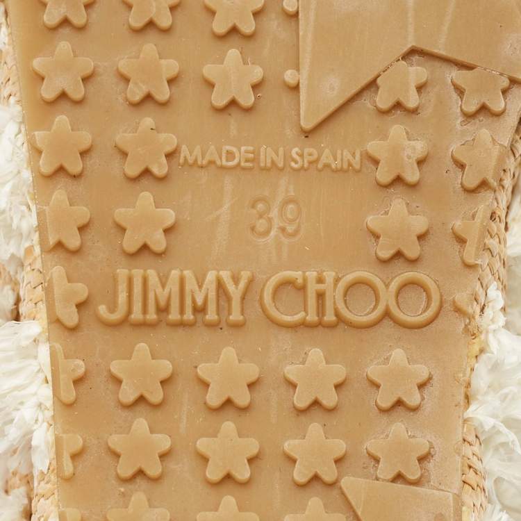 Pre Owned Jimmy Choo Off White Leather and Raffia Dakota Wedge Sandals Size 39