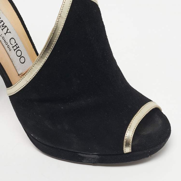 Pre Owned Jimmy Choo Black Suede and Leather Fey  Ankle Strap Sandals Size 36.5