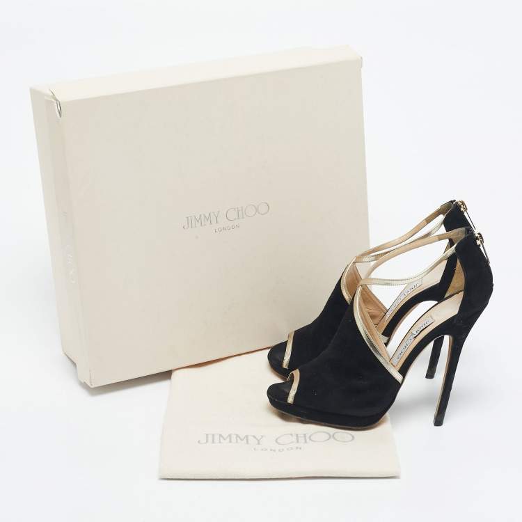 Pre Owned Jimmy Choo Black Suede and Leather Fey  Ankle Strap Sandals Size 36.5