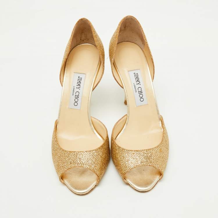 Pre Owned Jimmy Choo Glitter Champagne D'orsay Peep Toe Pumps Size 38.5