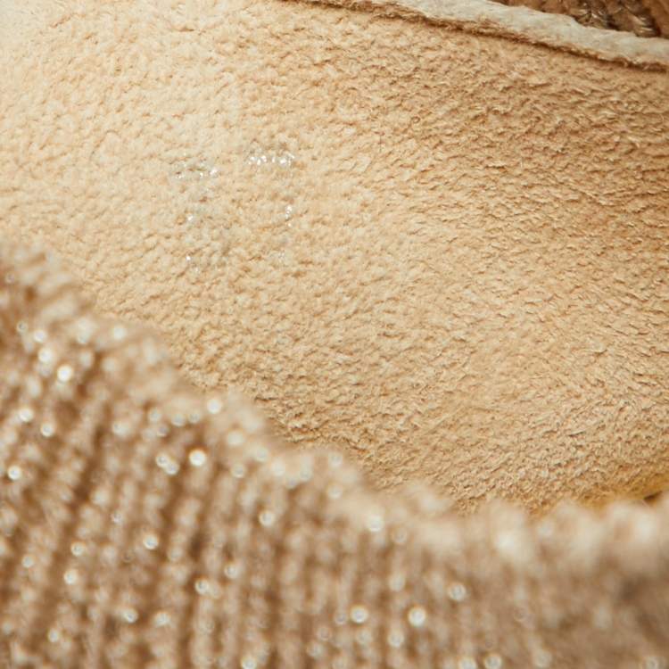 Pre Owned Jimmy Choo Beige Knit Fabric Crystal Embellished Verona Sneakers Size 37