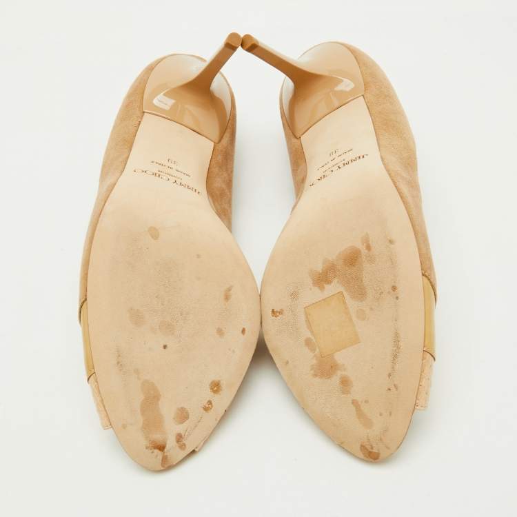 Pre Owned Jimmy Choo Beige Suede and Leather Open Toe Pumps Size 39