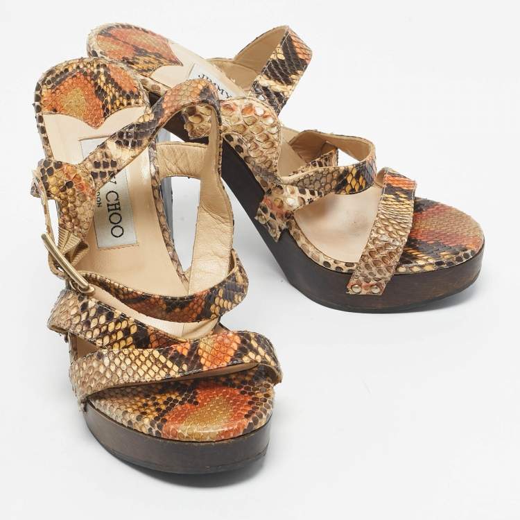Pre Owned Jimmy Choo Multicolor Python Ankle Strap Sandals Size 36