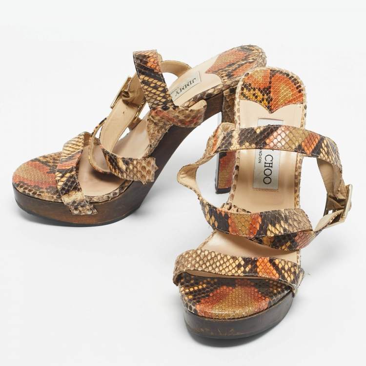 Pre Owned Jimmy Choo Multicolor Python Ankle Strap Sandals Size 36