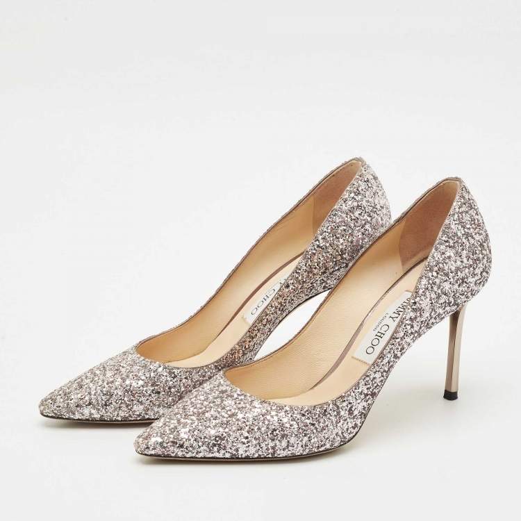Pre Owned Jimmy Choo Light Lilac Glitter Leather Romy Pumps Size 39