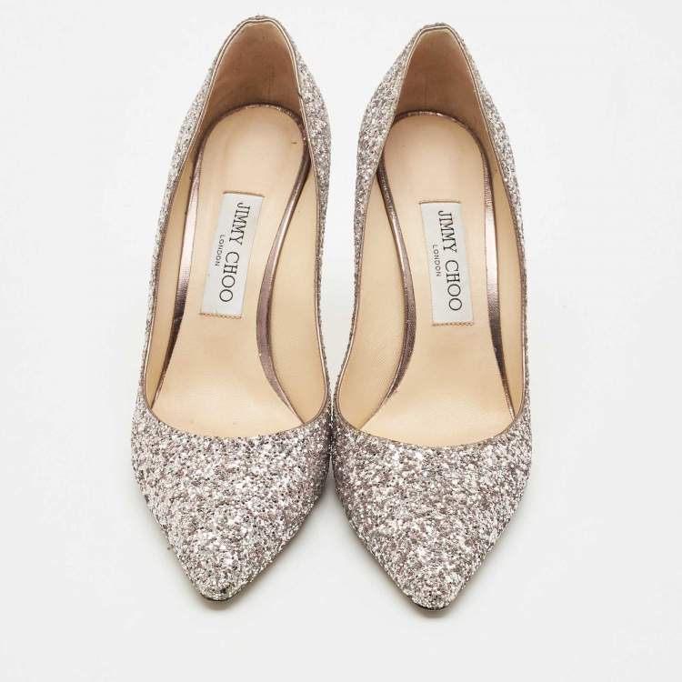 Pre Owned Jimmy Choo Light Lilac Glitter Leather Romy Pumps Size 39