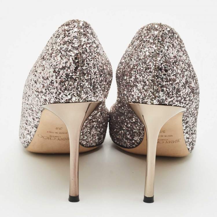 Pre Owned Jimmy Choo Light Lilac Glitter Leather Romy Pumps Size 39