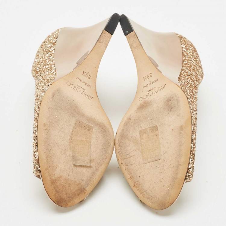Pre Owned Jimmy Choo Gold Glitter Baxen Wedge Pumps Size 39.5