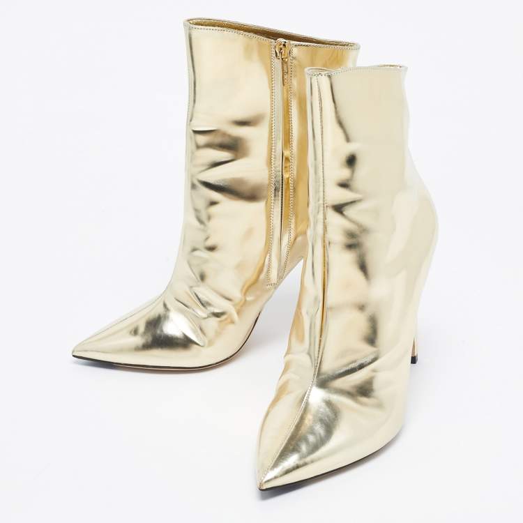 Pre Owned Jimmy Choo Gold Patent Leather Knee Length Boots Size 40