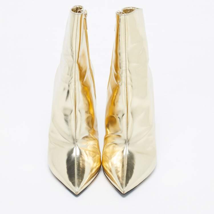 Pre Owned Jimmy Choo Gold Patent Leather Knee Length Boots Size 40