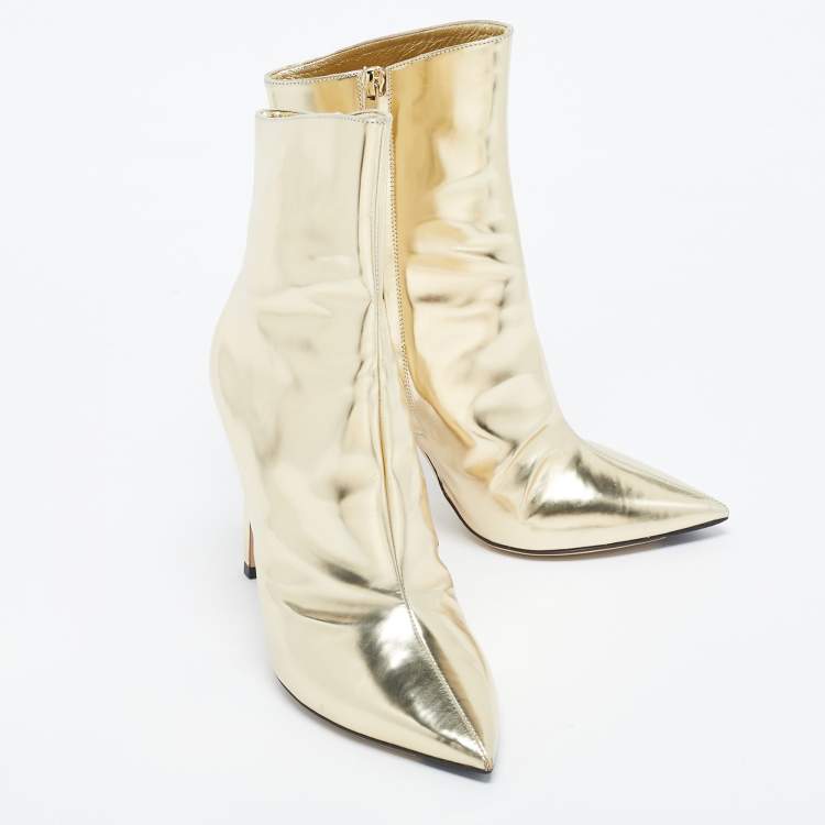 Pre Owned Jimmy Choo Gold Patent Leather Knee Length Boots Size 40