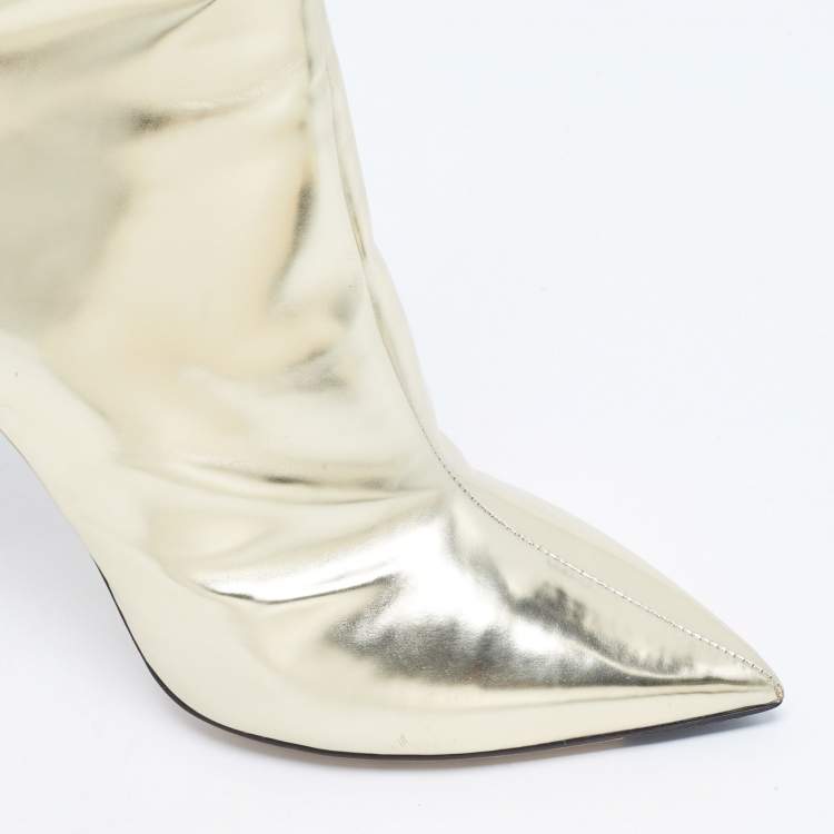 Pre Owned Jimmy Choo Gold Patent Leather Knee Length Boots Size 40