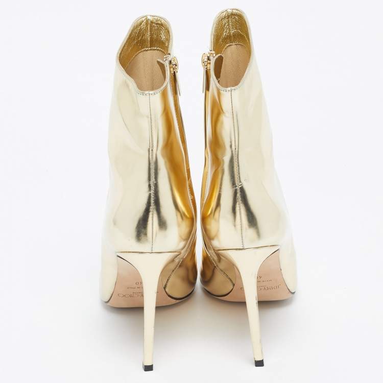 Pre Owned Jimmy Choo Gold Patent Leather Knee Length Boots Size 40