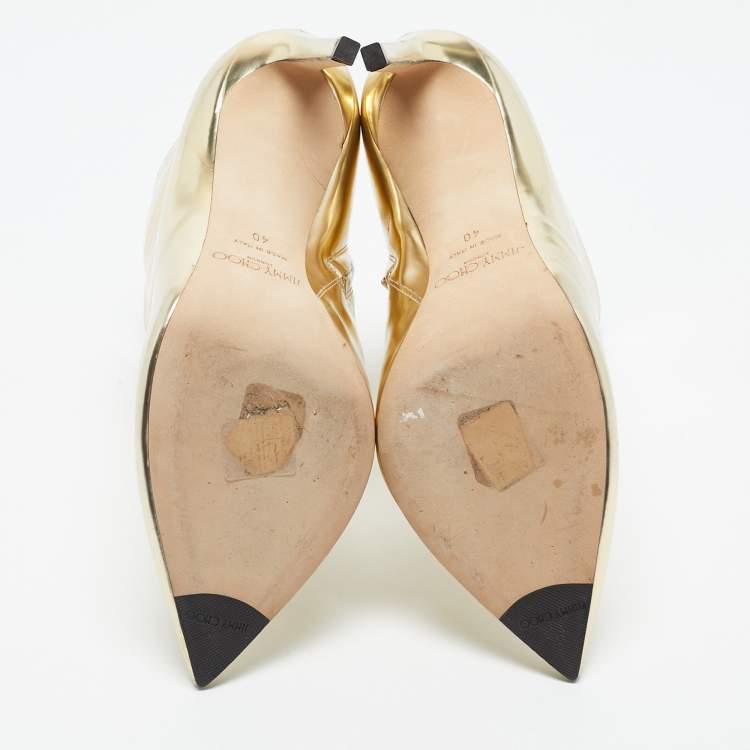 Pre Owned Jimmy Choo Gold Patent Leather Knee Length Boots Size 40