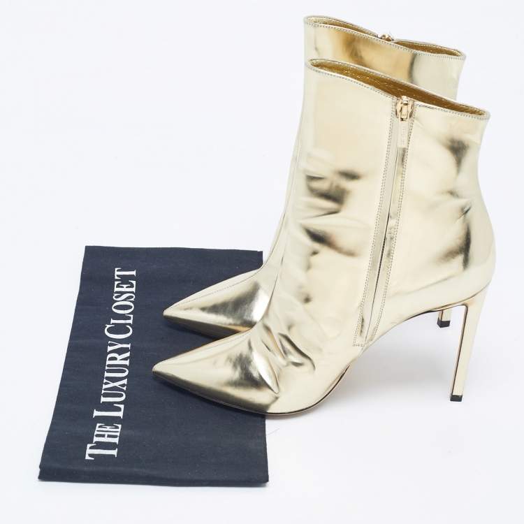 Pre Owned Jimmy Choo Gold Patent Leather Knee Length Boots Size 40