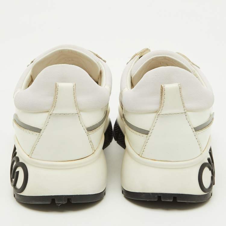 Pre Owned Jimmy Choo White Neoprene and Leather Raine Lace Up Sneakers Size 35.5