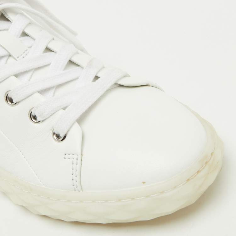 Pre Owned Jimmy Choo White Leather and Glitter Detail Diamond Low Top Sneakers Size 37