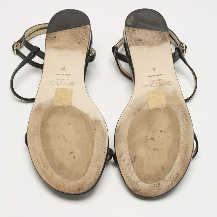 Pre Owned Jimmy Choo Black Leather Alodie Flat Sandals Size 37
