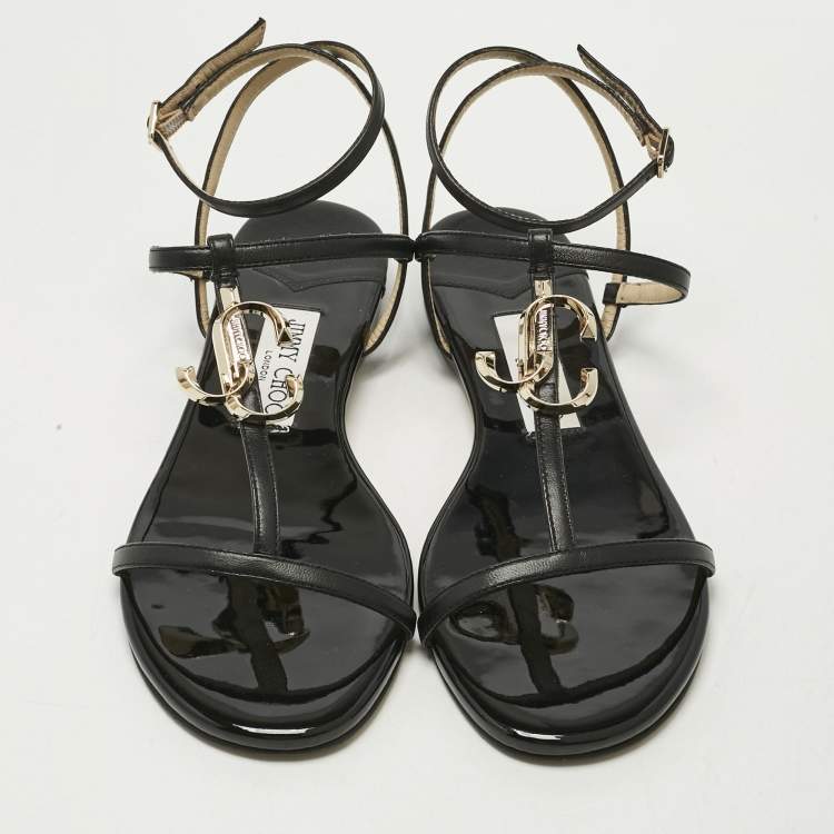 Pre Owned Jimmy Choo Black Leather Alodie Flat Sandals Size 37