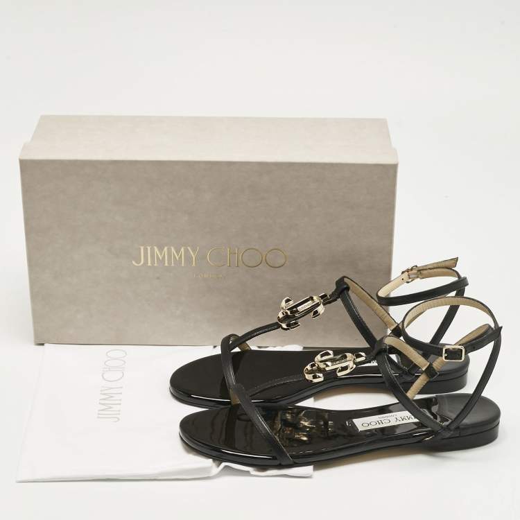 Pre Owned Jimmy Choo Black Leather Alodie Flat Sandals Size 37