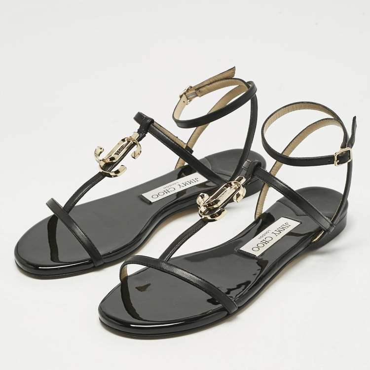 Pre Owned Jimmy Choo Black Leather Alodie Flat Sandals Size 37