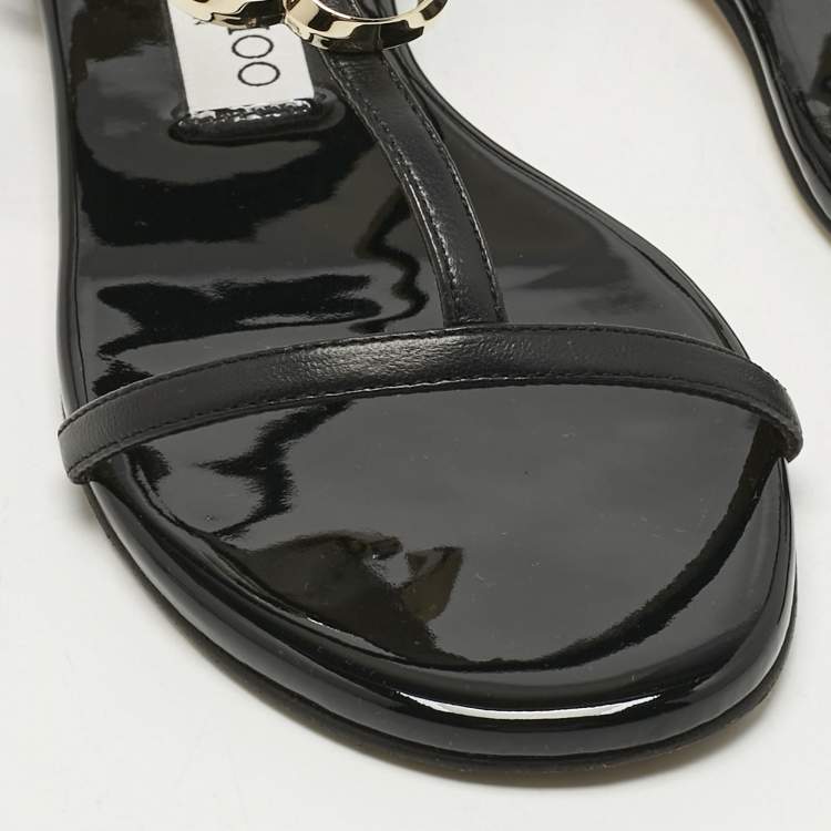Pre Owned Jimmy Choo Black Leather Alodie Flat Sandals Size 37