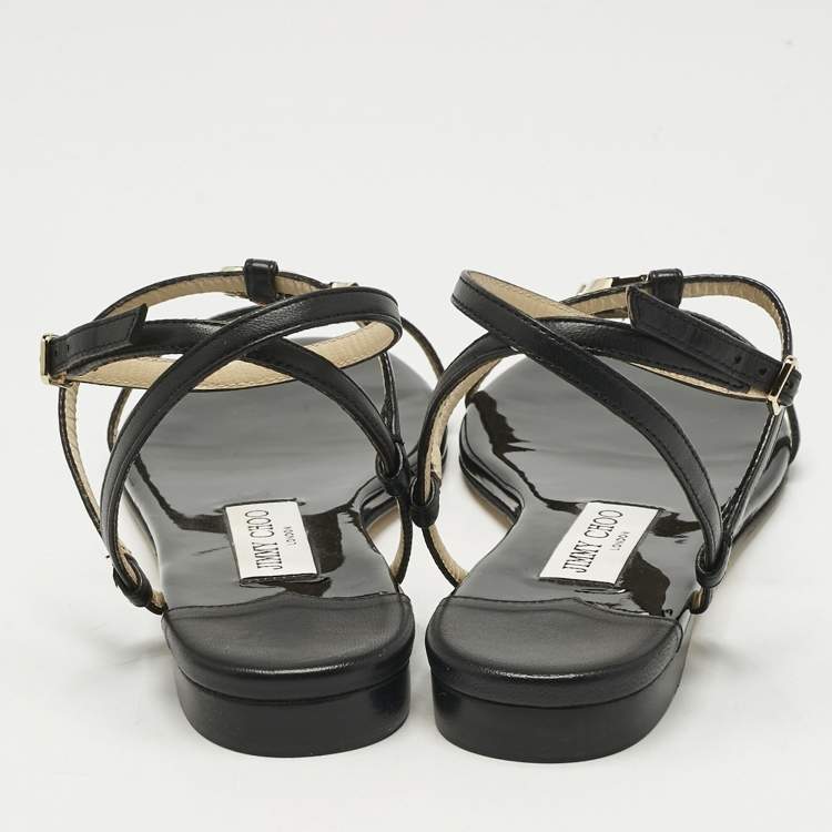 Pre Owned Jimmy Choo Black Leather Alodie Flat Sandals Size 37