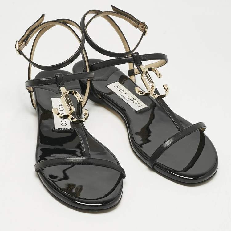 Pre Owned Jimmy Choo Black Leather Alodie Flat Sandals Size 37