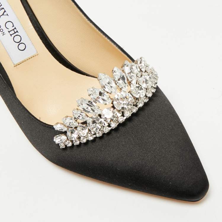 Pre Owned Jimmy Choo Black Satin Crystal Embellished Pumps Size 38