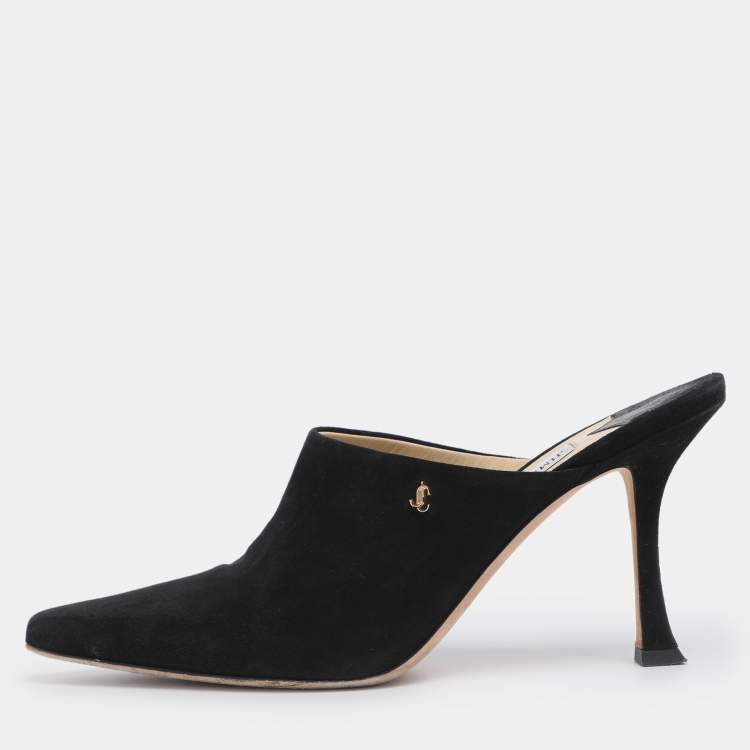 Pre Owned Jimmy Choo Black Suede Rya Mules Size 38.5