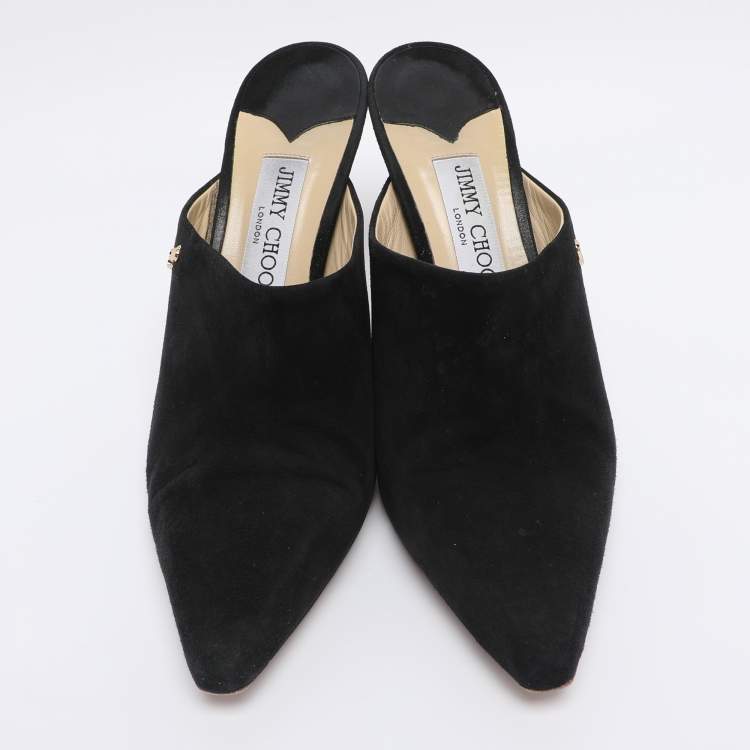 Pre Owned Jimmy Choo Black Suede Rya Mules Size 38.5
